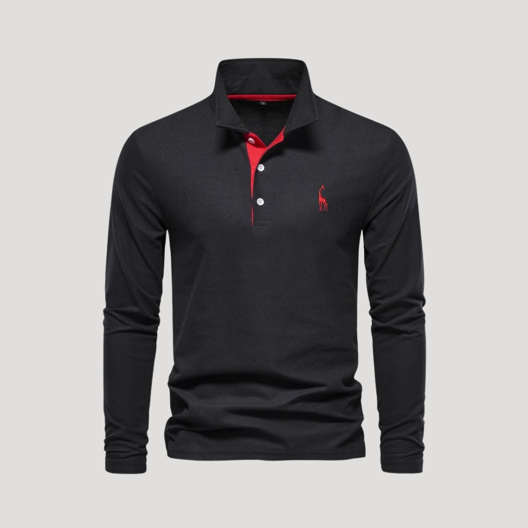 Polo in cotone ricamata a maniche lunghe da uomo