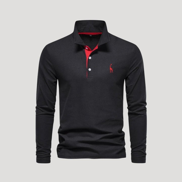 Polo in cotone ricamata a maniche lunghe da uomo