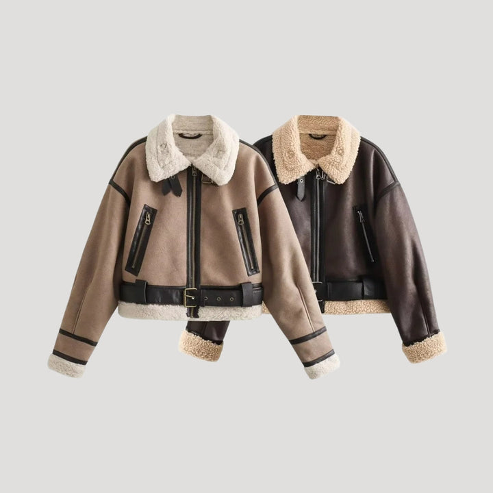 Giacca aviator da donna in ecopelle con pelliccia sintetica, cappotto invernale