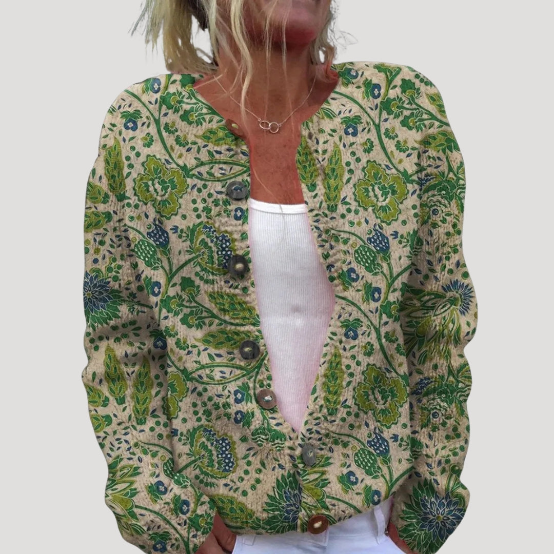 Cardigan lungo a maniche lunghe con bottoni e motivo per donne