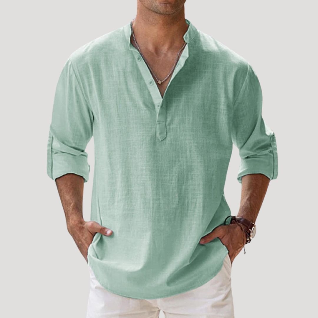 Polo in lino a maniche lunghe da uomo per la primavera