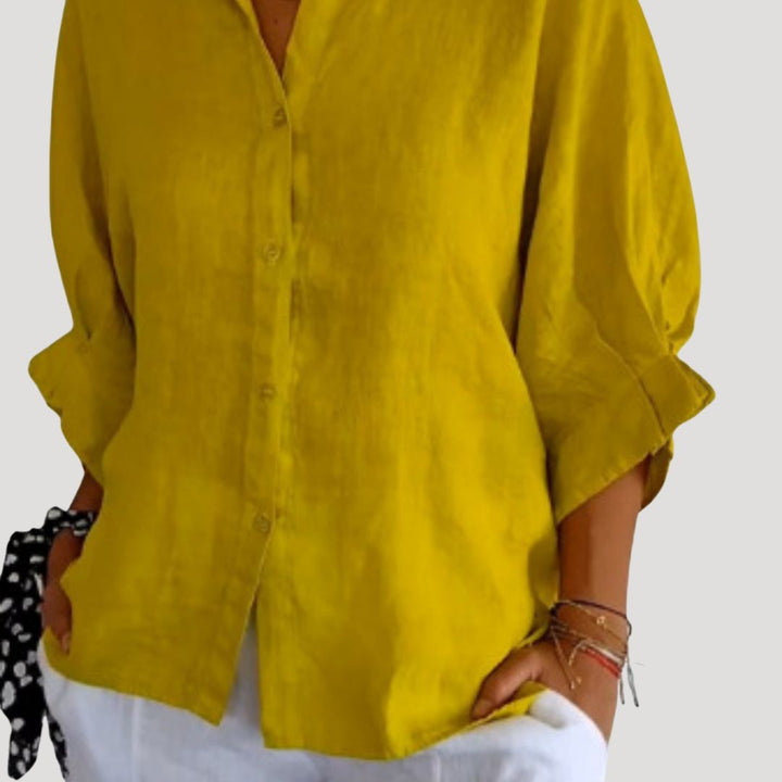 Camicia blusa in lino a maniche lunghe per donna