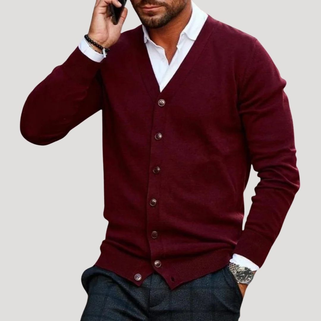 Cardigan da uomo a maglia chunky con scollo a V e bottoni