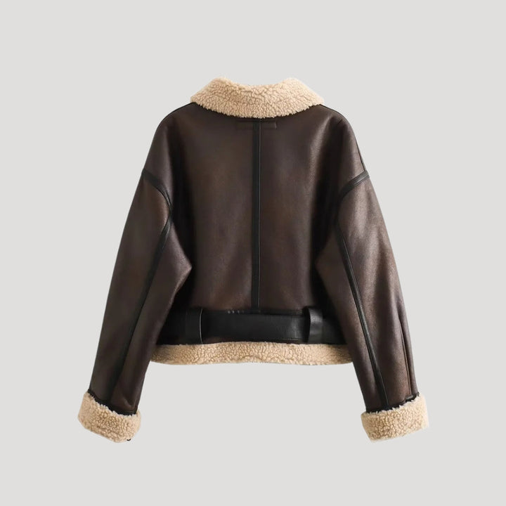 Giacca aviator da donna in ecopelle con pelliccia sintetica, cappotto invernale