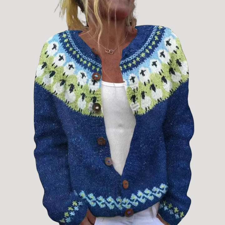 Cardigan lungo a maniche lunghe con bottoni e motivo per donne