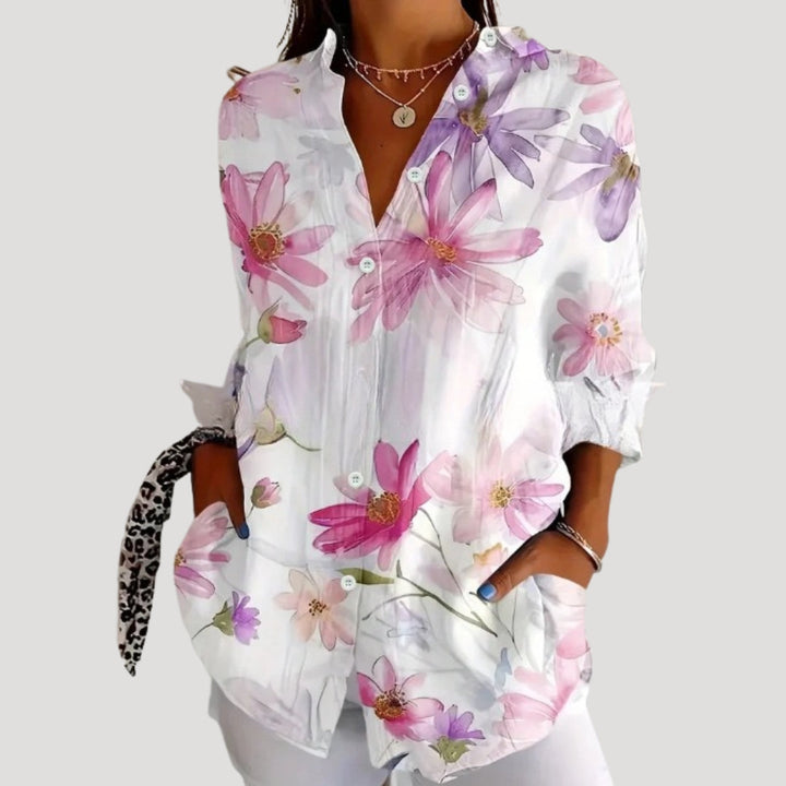Blusa camicia a maniche lunghe floreale da donna