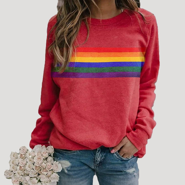Felpa da donna con strisce arcobaleno, maniche lunghe