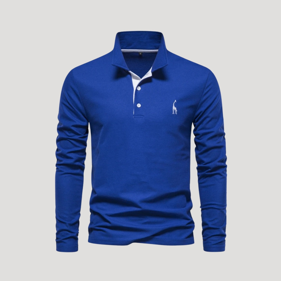 Polo in cotone ricamata a maniche lunghe da uomo