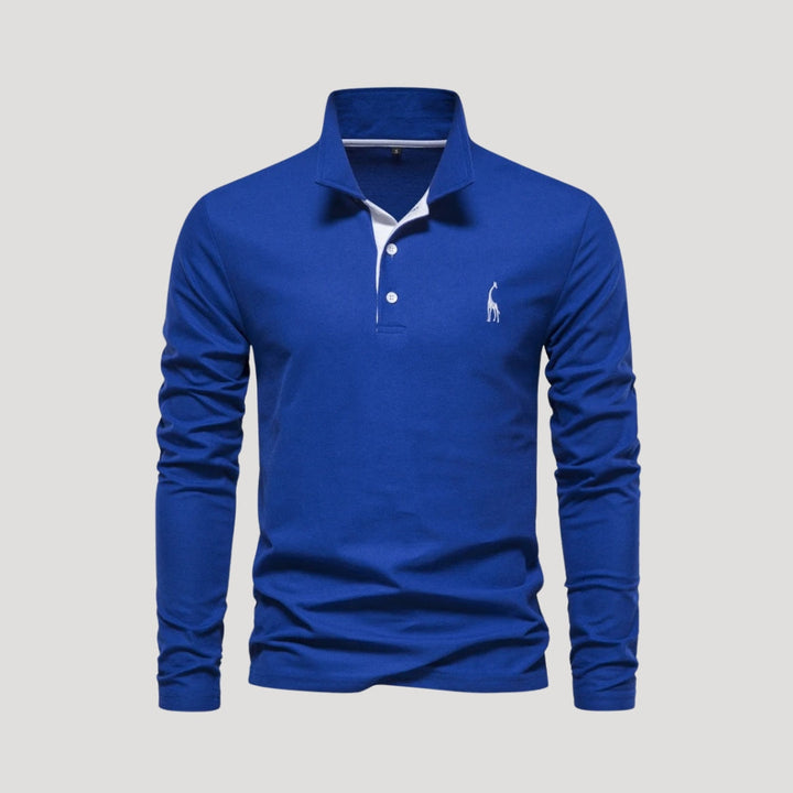 Polo in cotone ricamata a maniche lunghe da uomo