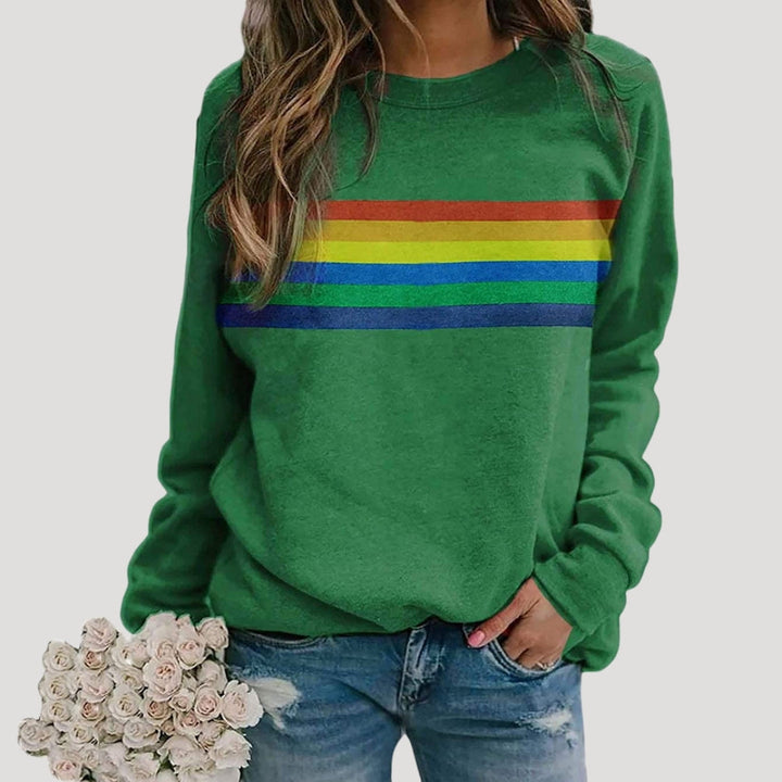 Felpa da donna con strisce arcobaleno, maniche lunghe