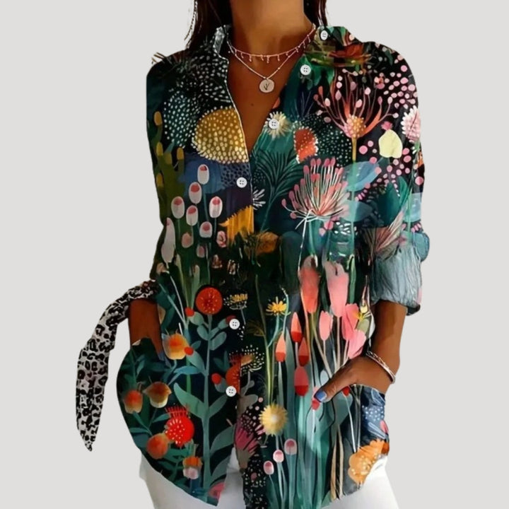 Blusa camicia a maniche lunghe floreale da donna