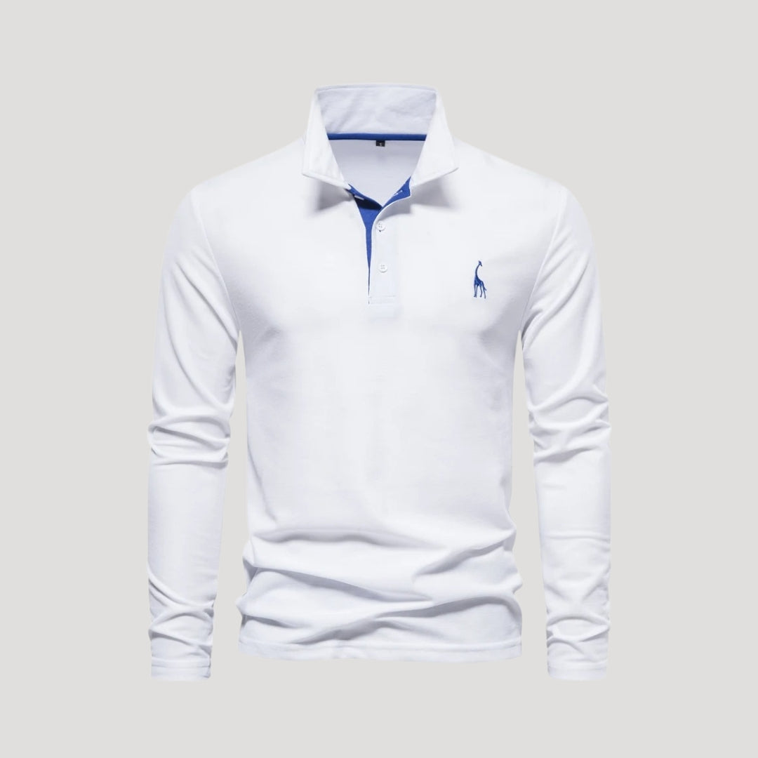Polo in cotone ricamata a maniche lunghe da uomo