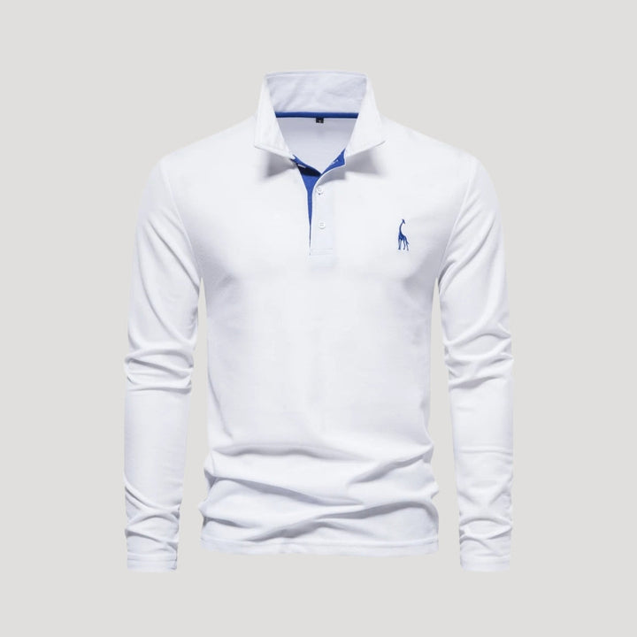 Polo in cotone ricamata a maniche lunghe da uomo