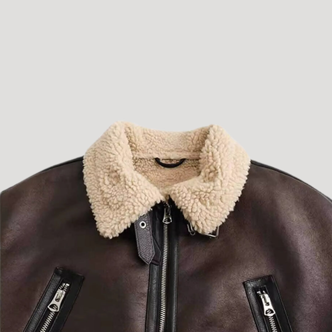 Giacca aviator da donna in ecopelle con pelliccia sintetica, cappotto invernale