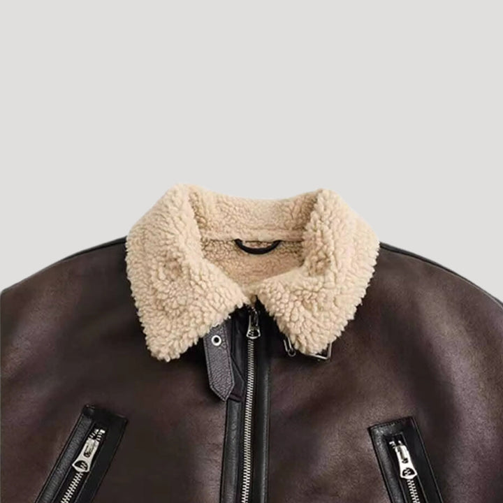 Giacca aviator da donna in ecopelle con pelliccia sintetica, cappotto invernale