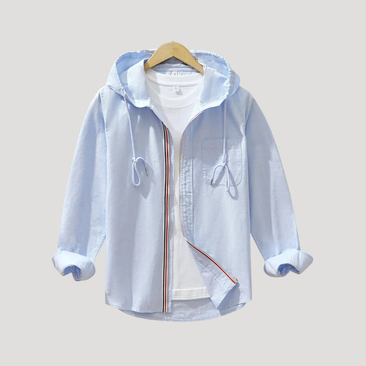 Camicia a maniche lunghe con cappuccio e zip frontale da uomo