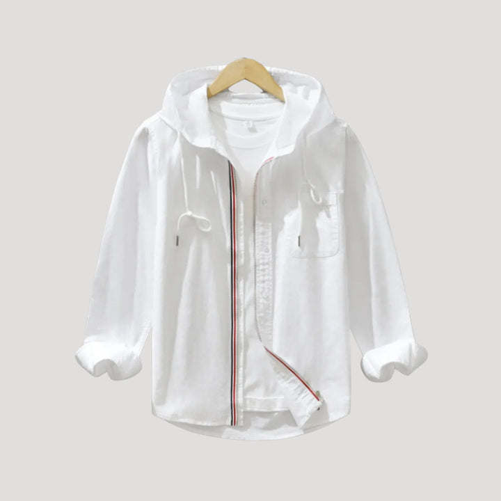 Camicia a maniche lunghe con cappuccio e zip frontale da uomo