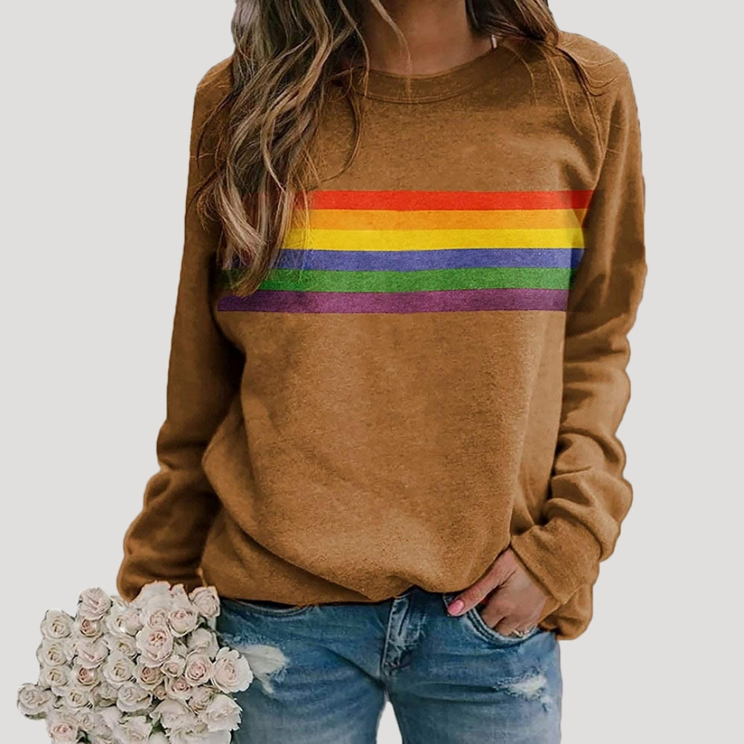 Felpa da donna con strisce arcobaleno, maniche lunghe