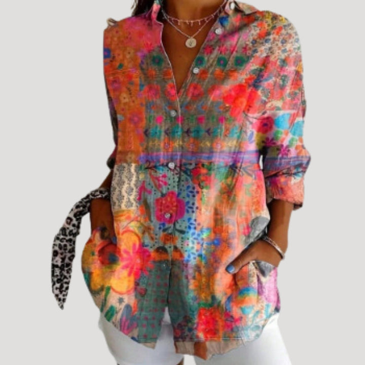 Blusa camicia a maniche lunghe floreale da donna