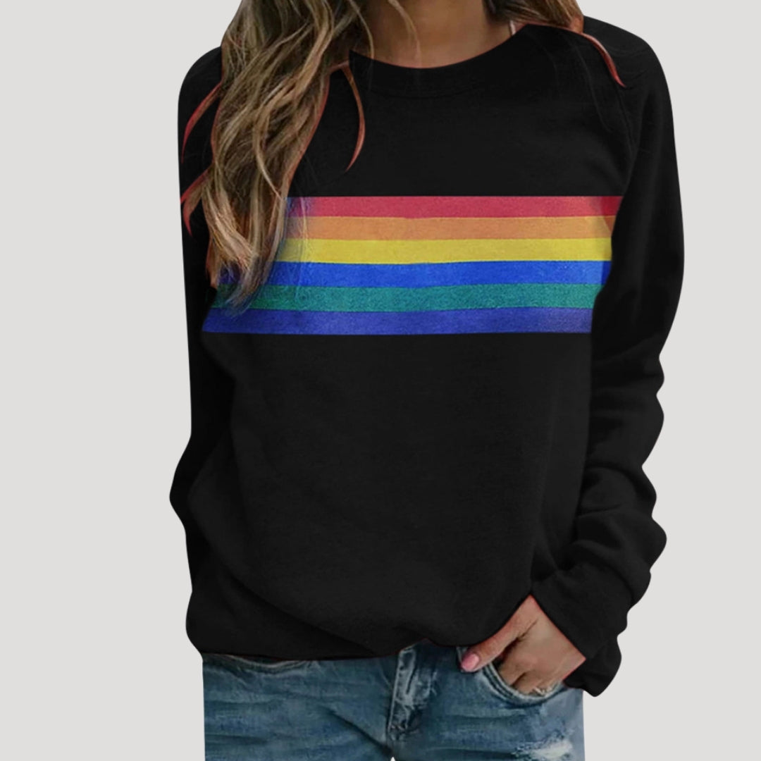 Felpa da donna con strisce arcobaleno, maniche lunghe