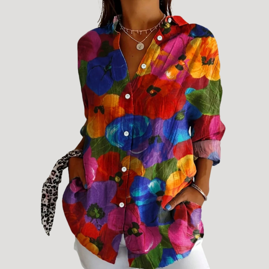 Blusa camicia a maniche lunghe floreale da donna