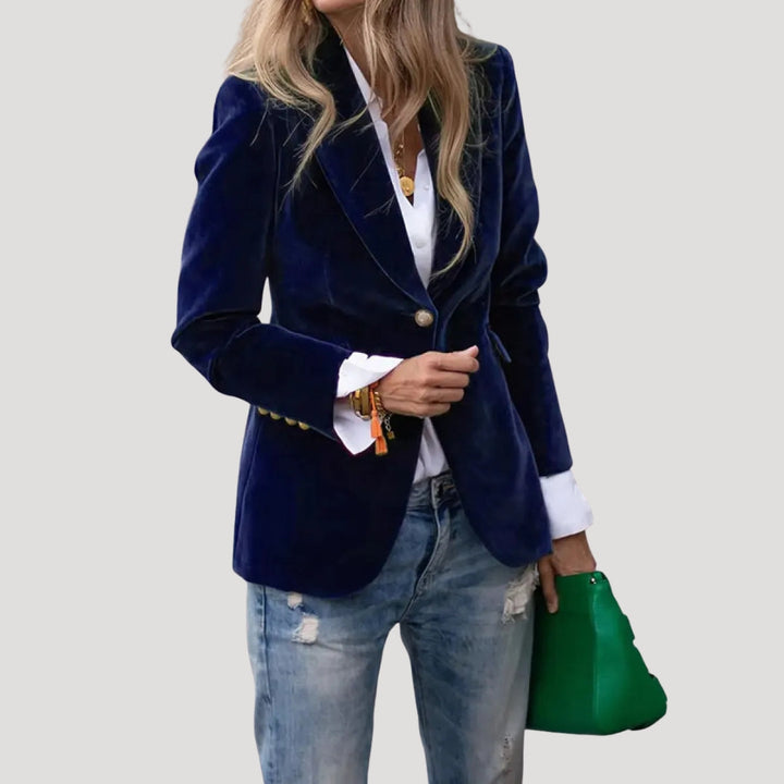 Blazer fitted in velluto per donna con un bottone