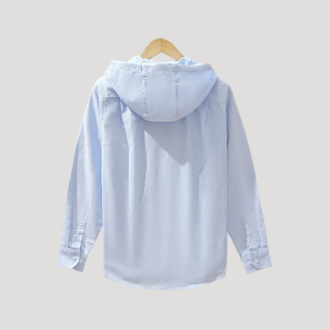 Camicia a maniche lunghe con cappuccio e zip frontale da uomo