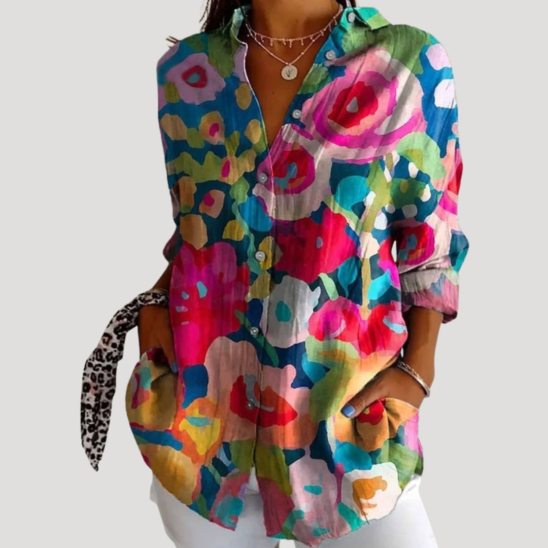 Blusa camicia a maniche lunghe floreale da donna