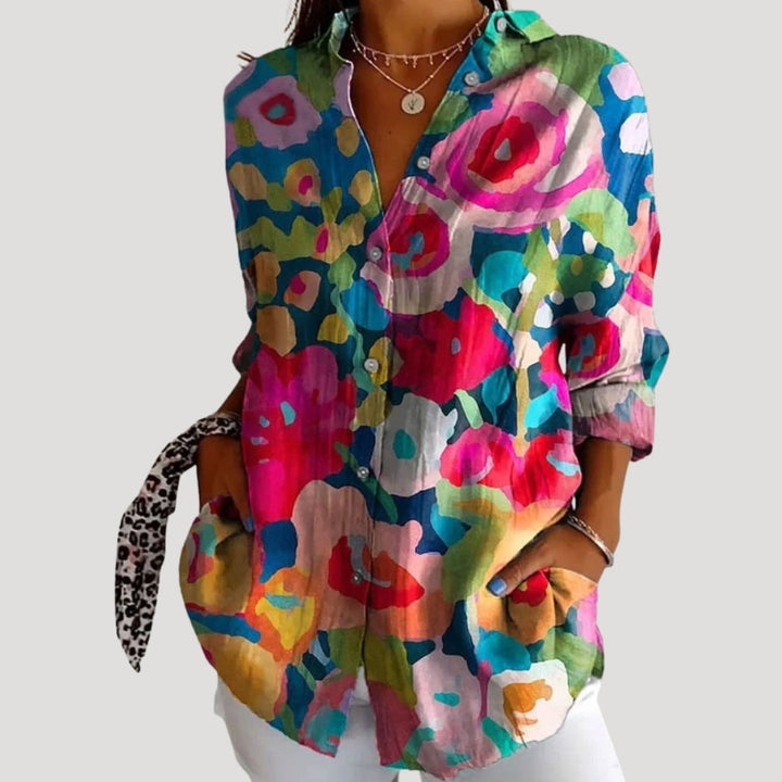 Blusa camicia a maniche lunghe floreale da donna