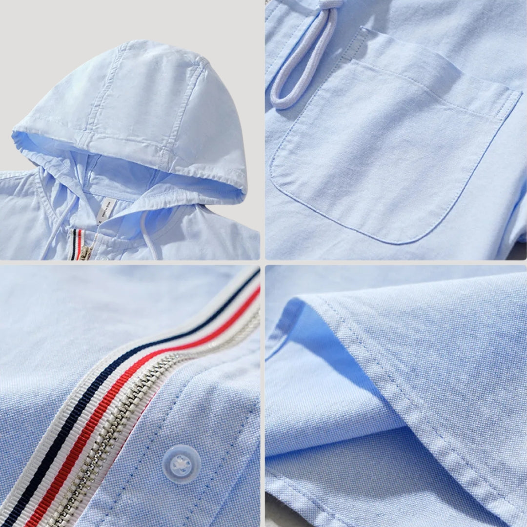 Camicia a maniche lunghe con cappuccio e zip frontale da uomo