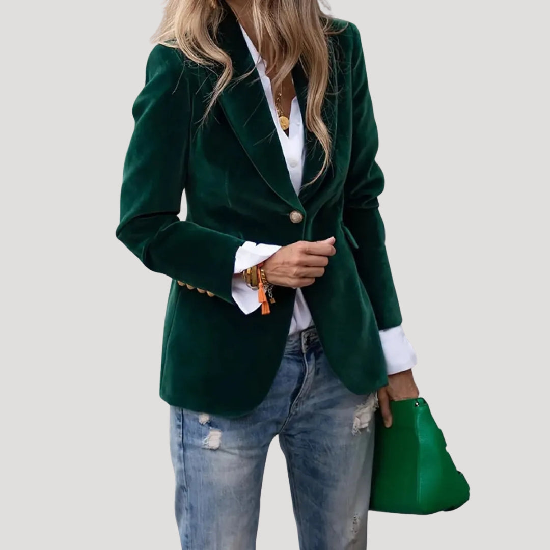 Blazer fitted in velluto per donna con un bottone