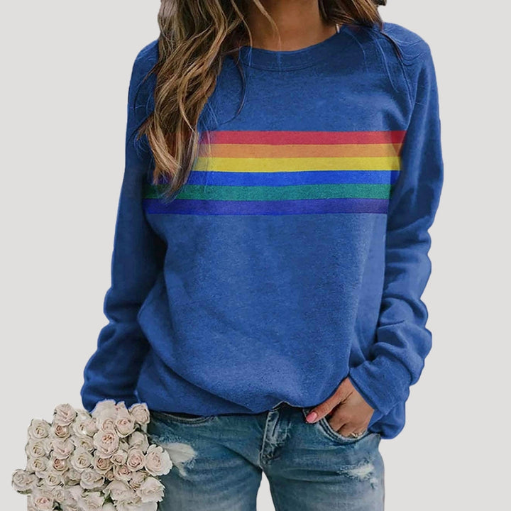 Felpa da donna con strisce arcobaleno, maniche lunghe