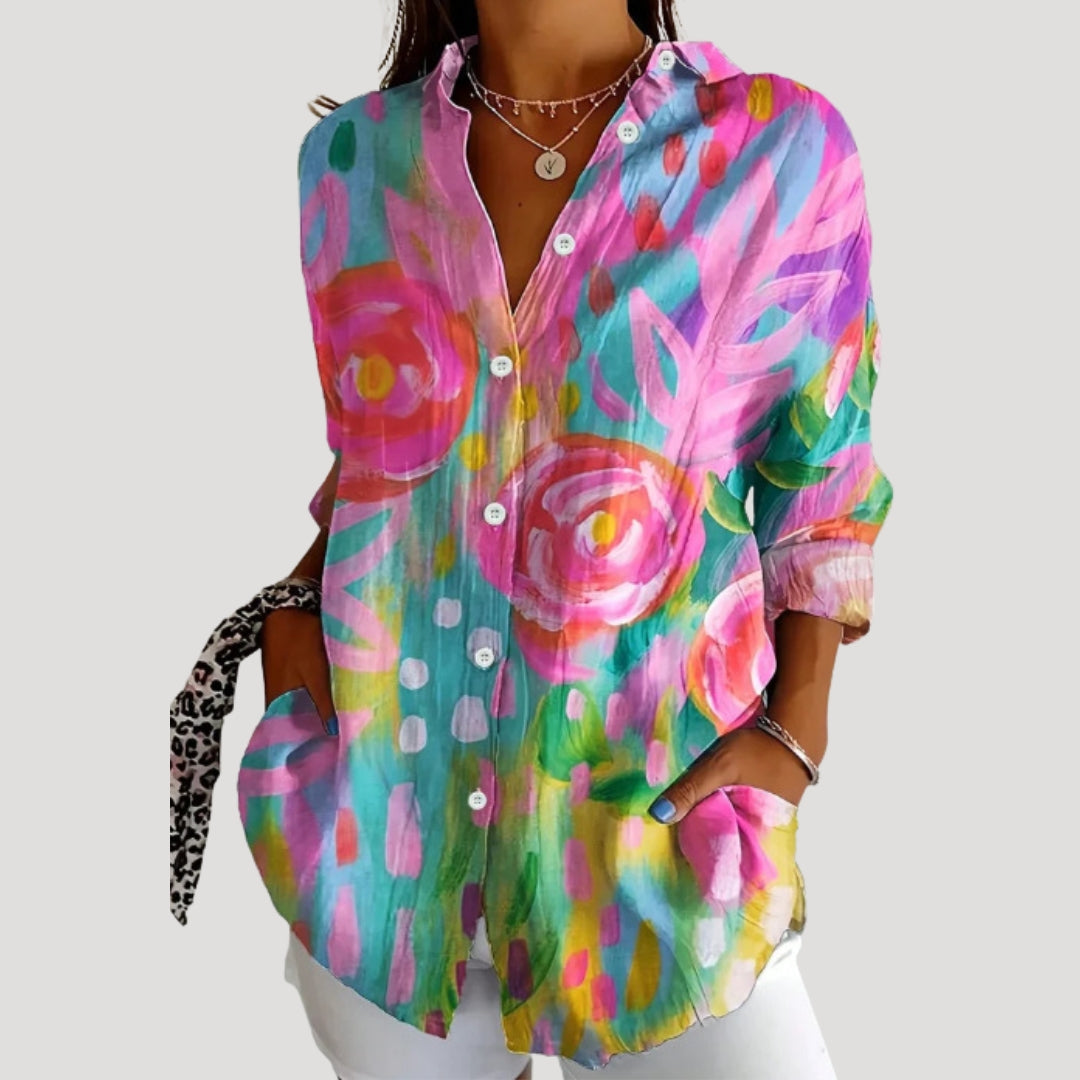 Blusa camicia a maniche lunghe floreale da donna
