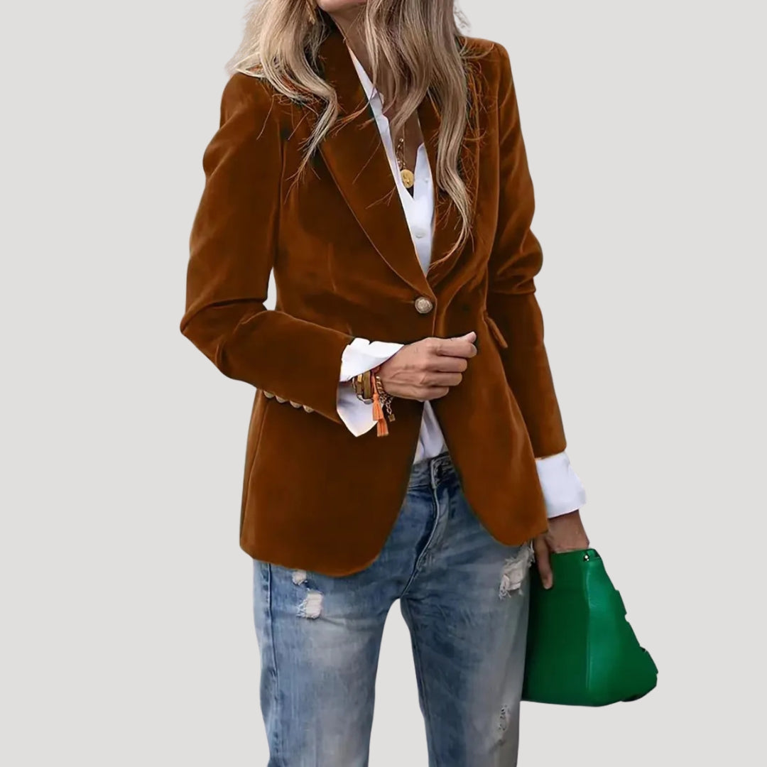 Blazer fitted in velluto per donna con un bottone