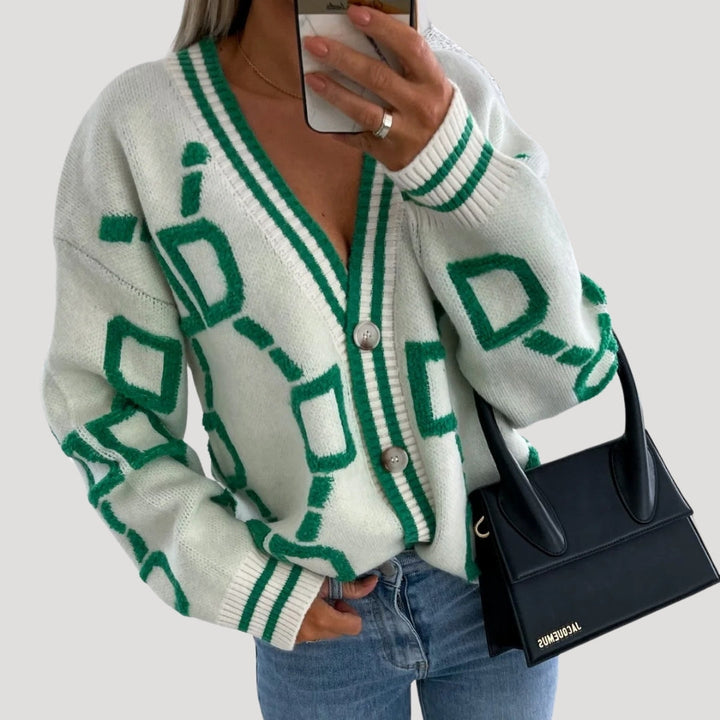 Cardigan grafico oversize in maglia chunky da donna