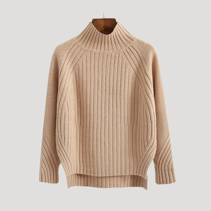 Maglione a collo alto a coste per donna