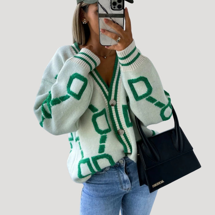 Cardigan grafico oversize in maglia chunky da donna