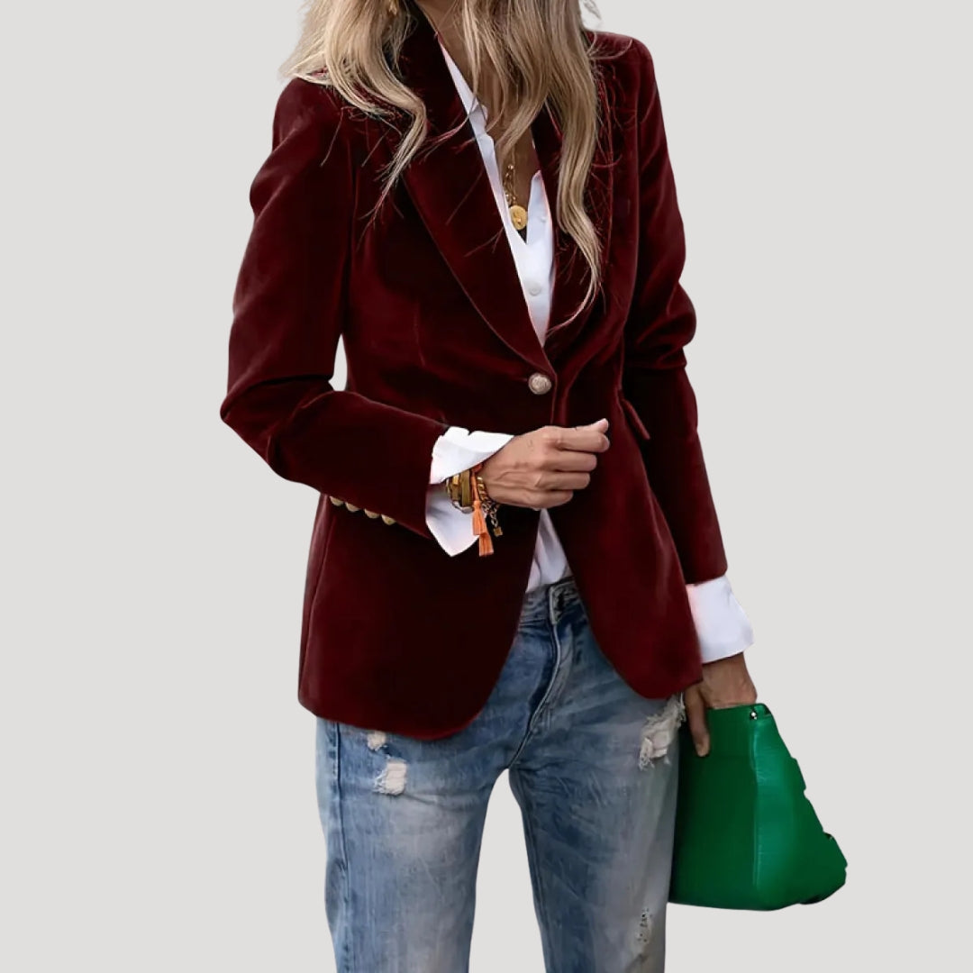 Blazer fitted in velluto per donna con un bottone