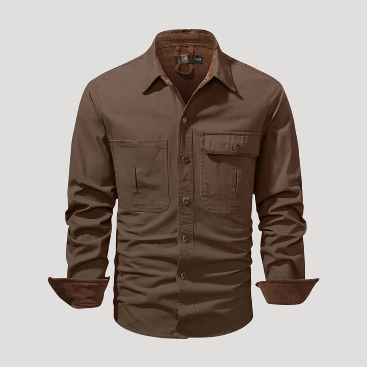 Camicia overshirt casual a maniche lunghe da uomo con tasca e bottoni