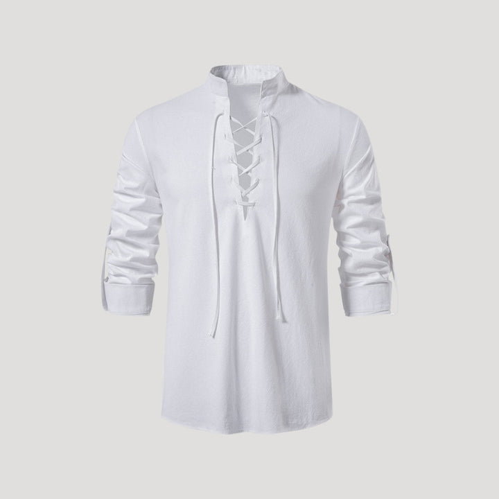 Camicia da uomo in cotone con lacci a maniche lunghe