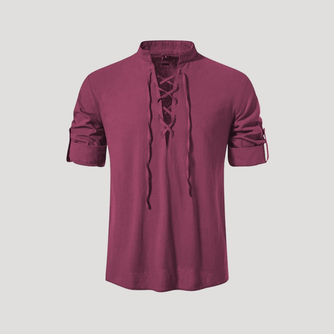 Camicia da uomo in cotone con lacci a maniche lunghe