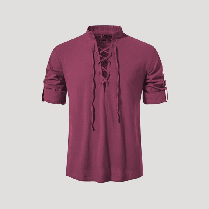 Camicia da uomo in cotone con lacci a maniche lunghe