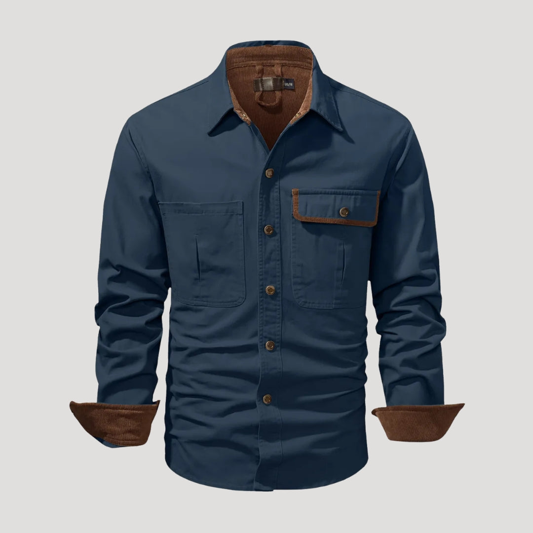 Camicia overshirt casual a maniche lunghe da uomo con tasca e bottoni