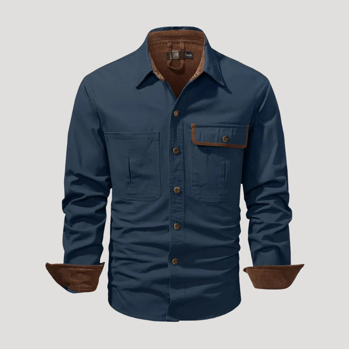 Camicia overshirt casual a maniche lunghe da uomo con tasca e bottoni