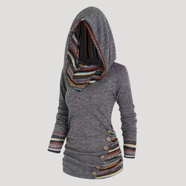 Felpa con cappuccio a collo alto e maniche lunghe da donna
