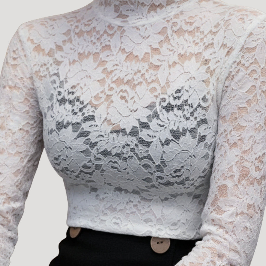 Top in pizzo con collo alto da donna per la primavera