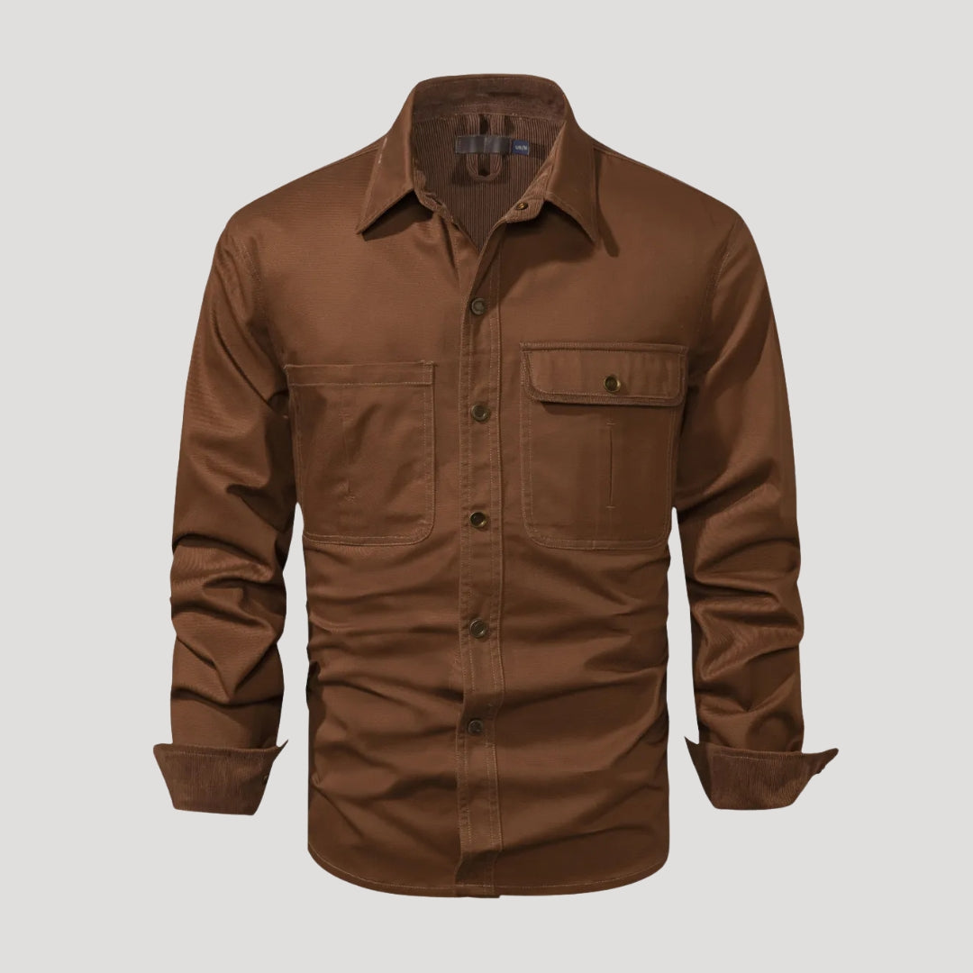 Camicia overshirt casual a maniche lunghe da uomo con tasca e bottoni