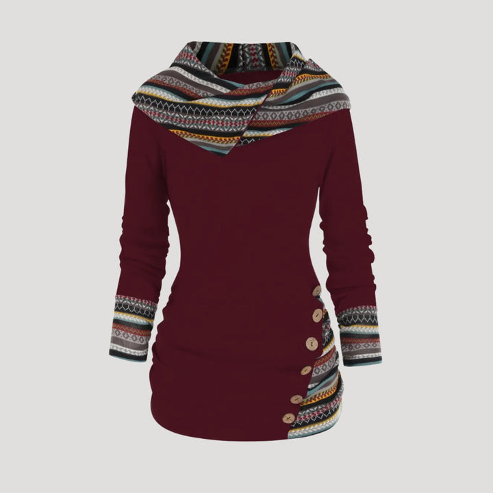 Felpa con cappuccio a collo alto e maniche lunghe da donna