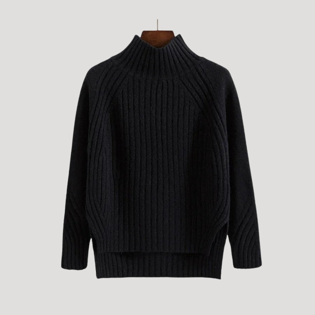 Maglione a collo alto a coste per donna