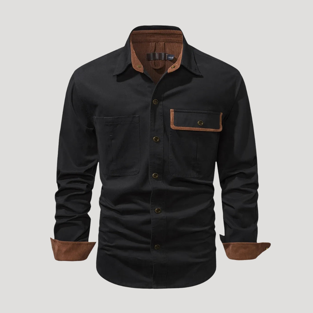 Camicia overshirt casual a maniche lunghe da uomo con tasca e bottoni